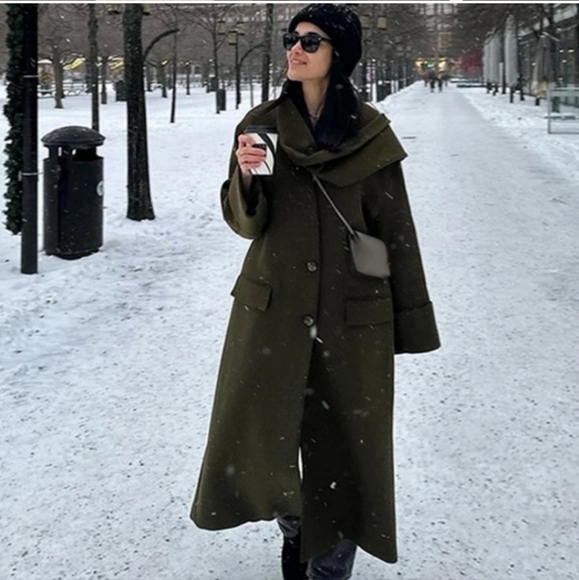 ZARA KHAKI MANTECO WOOL SCARF COAT size XS/S - Picture 6 of 17